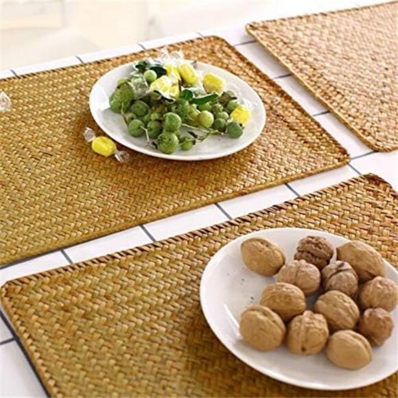6 Pack Rectangular Woven Placemats, Rattan Wicker Table Mats, 17" x 12" - Picture 6 of 7